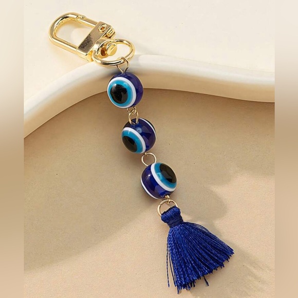 Car Hanging Tassel Keychain, Blue Evil Eye Keychain,  purse Keyring, Lucky Charm - Picture 2 of 4